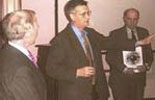Professor David Apple fielding questions after his presentation, with Piers Percival (left) and David Boase.